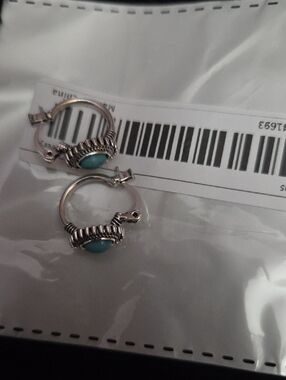 Silver Hoop Earrings with Turquoise Accent